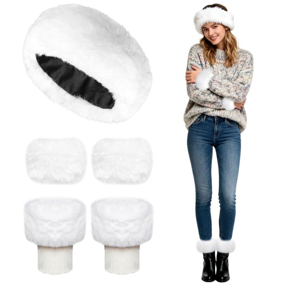 Faux Fur Headband Set with Wrist and Leg Warmers Winter Accessories Women